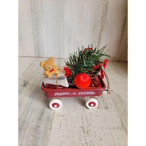 Red Flyer mini pull wagon teddy bear gift ornament Xmas